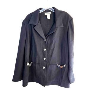 Dana Kay Womens Blazer 22W 22 W Black Silver Trim Suit Coat Plus 3X 3 X XXXL 3XL